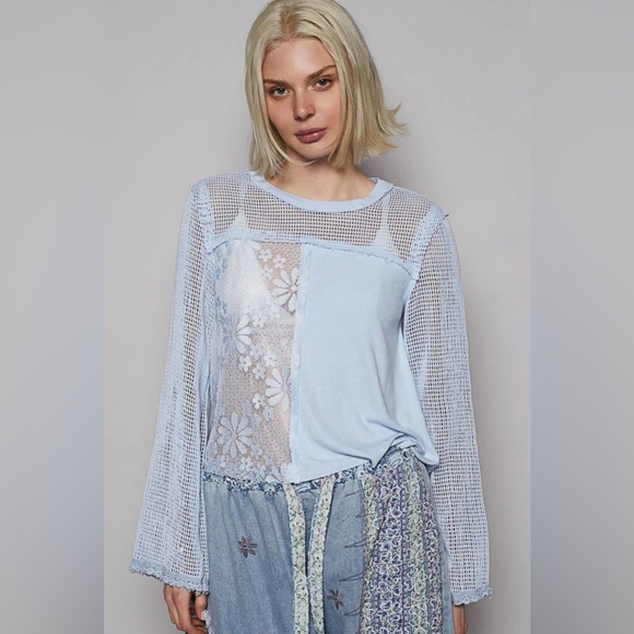 POL CROCHET PATCH LONG SLEEVE TOP-BUTTERMILK IN SIZE 3X NEW IN POLY BAG - Picture 9 of 9